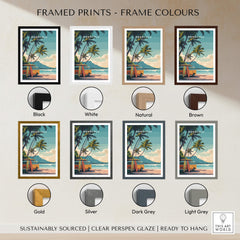 Honolulu Hawaii Travel Poster | Surf Van Beach Wall Art Print displayed in various frame colors.