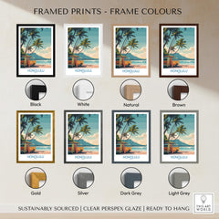 Honolulu Hawaii Poster | Vintage Aloha Style Canvas Print framed color options including black, white, natural, brown, gold, silver, dark grey, and light grey