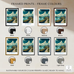 Isle of Islay Scotland Poster | Scottish Seaside Village Canvas Print available in various frame colors including black, white, and gold.