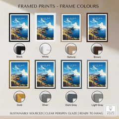 Isle of Skye Poster framed print color options including black, white, gold, and natural finishes.