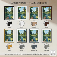 Kew Gardens framed wall art print with eight frame color options including black, white, natural, brown, gold, silver, dark grey, and light grey.