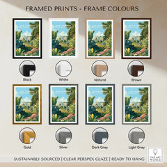 Kew Gardens travel print with eight frame color options: black, white, natural, brown, gold, silver, dark grey, light grey.