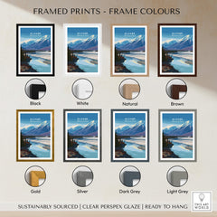 Kluane National Park Canada Wall Art Print | Scenic Yukon River Travel Poster framed in various colors