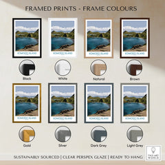 Komodo Island travel poster framed print in eight frame color options, wall art display