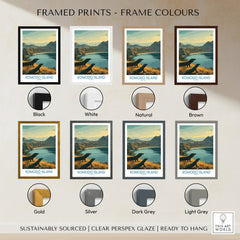 Komodo Island travel poster framed print in eight frame color options, landscape wall art.