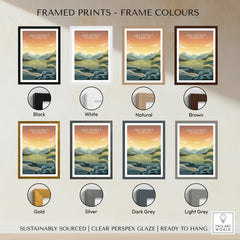 Lake District National Park travel poster framed print in eight color options, wall art display