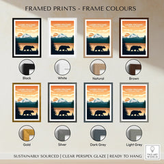 Lassen Volcanic National Park travel poster print in eight frame color options, mountain and bear art