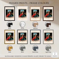 Framed prints of Leonardo da Vinci Art Print - The Last Supper Detail Christ 1498 Renaissance Mural Art Print in various colors.