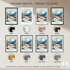 Les Menuires ski resort art print in eight frame color options, mountain landscape wall art.