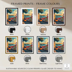 Framed prints featuring Lisbon Travel Print in various frame colors including black, white, natural, brown, gold, and silver.
