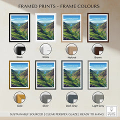 Llanberis Pass landscape art print in eight frame colours, wall art options