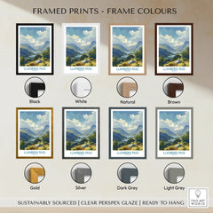 Llanberis Pass art print wall decor in eight frame colours: black, white, natural, brown, gold, silver, dark grey, light grey.