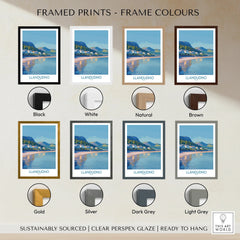 Llandudno framed art print with eight frame color options including black, white, natural, brown, gold, silver, dark grey, and light grey.