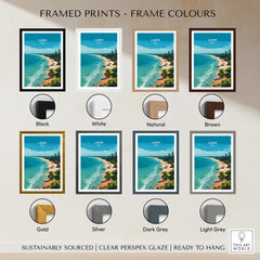 Lomé Togo Wall Art Print | Tropical Beach Travel Poster framed print options in various colors including black, white, natural, and brown.