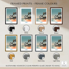 Variety of frame colors for Lome Wall Art Print Africa Travel Poster, including black, white, natural, brown, gold, and silver.