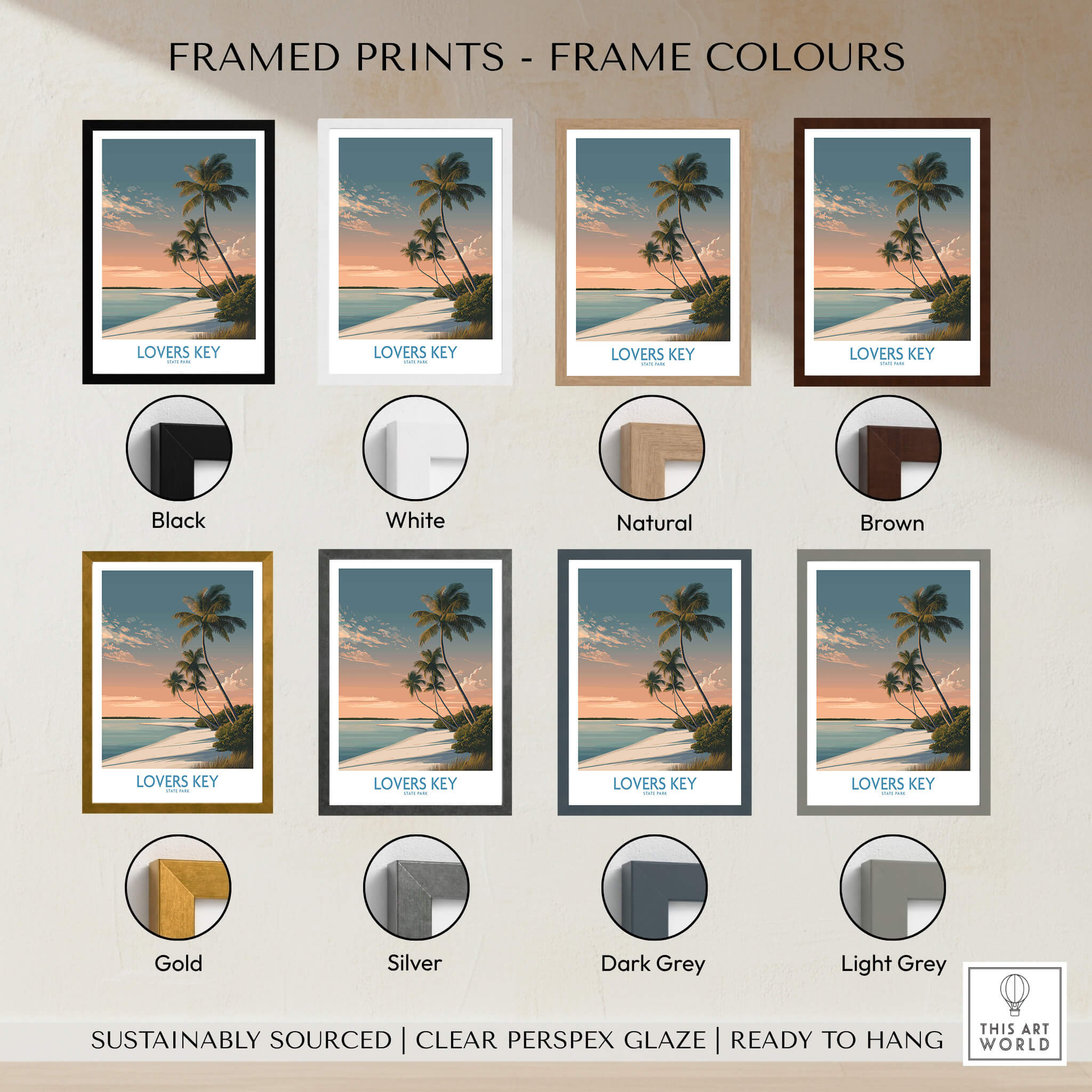 Lovers Key Canvas Print | Florida Gulf Coast Beach Poster available in various frame colors.