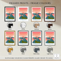 Channel Islands travel poster framed print in eight frame colors, coastal sunset art
