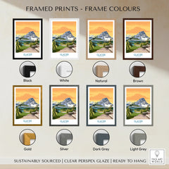 Framed Glacier National Park print wall art in eight frame color options, landscape poster.