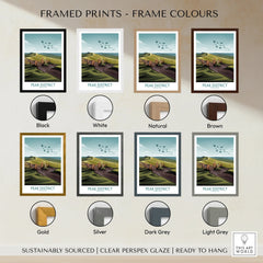Peak District travel poster print with eight frame color options, landscape wall art