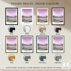Snowdonia travel poster print with eight frame color options, mountain landscape wall art