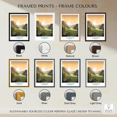 Yosemite National Park art print with eight frame colour options including black, white, gold, and grey.