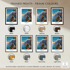 Madeira travel poster print in eight frame colors, featuring a scenic coastal landscape.