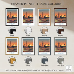 Framed prints color options for Marrakesh Morocco Canvas Art Print | Jemaa el-Fnaa Market Scene Poster.