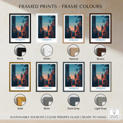 Framed Prints - Frame Colours for Marrakesh Morocco Canvas Print | Cityscape Poster showing various frame options.
