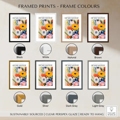 Matisse Art Prints - Abstract Flowers Poster displayed in various frame colors including black, white, natural, and brown.