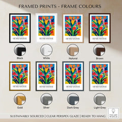 Matisse Art Prints - Abstract Floral Bouquet Print in various frame colors including black, white, natural, brown, gold, silver, dark grey, light grey.