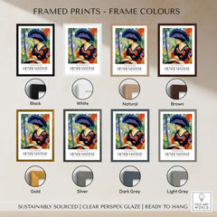 Framed Prints - Frame Colours display featuring Matisse Art Prints - Woman with Blue Hat Garden Poster in various frame options.