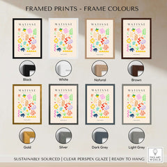 Matisse Art Prints - Playful Abstract Shapes Mix Wall Art showcased with various frame colors including black, white, natural, and brown.