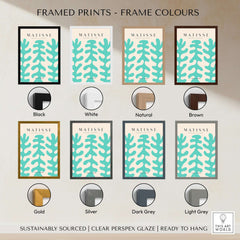 Framed Matisse Art Prints in various frame colors including black, white, gold, silver, and natural finishes.
