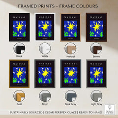 Matisse Art Prints - Stars Leaves Night Sky Abstract Print with various frame color options including black, white, natural, and more.