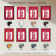 Matisse Art Prints - Red Coral Abstract Black Diamonds Poster framed prints in various color options including black, white, natural, brown, gold, silver, dark grey, and light grey.