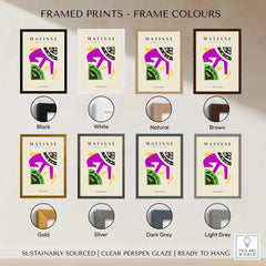 Matisse Art Prints - Purple Horse Abstract Figure Collage Poster displayed with various frame color options.