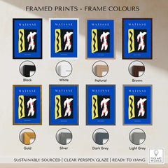 Framed prints of Matisse Art Prints - Icarus Jazz Abstract Art Print Blue in various frame colors including Black, White, Gold, and more.