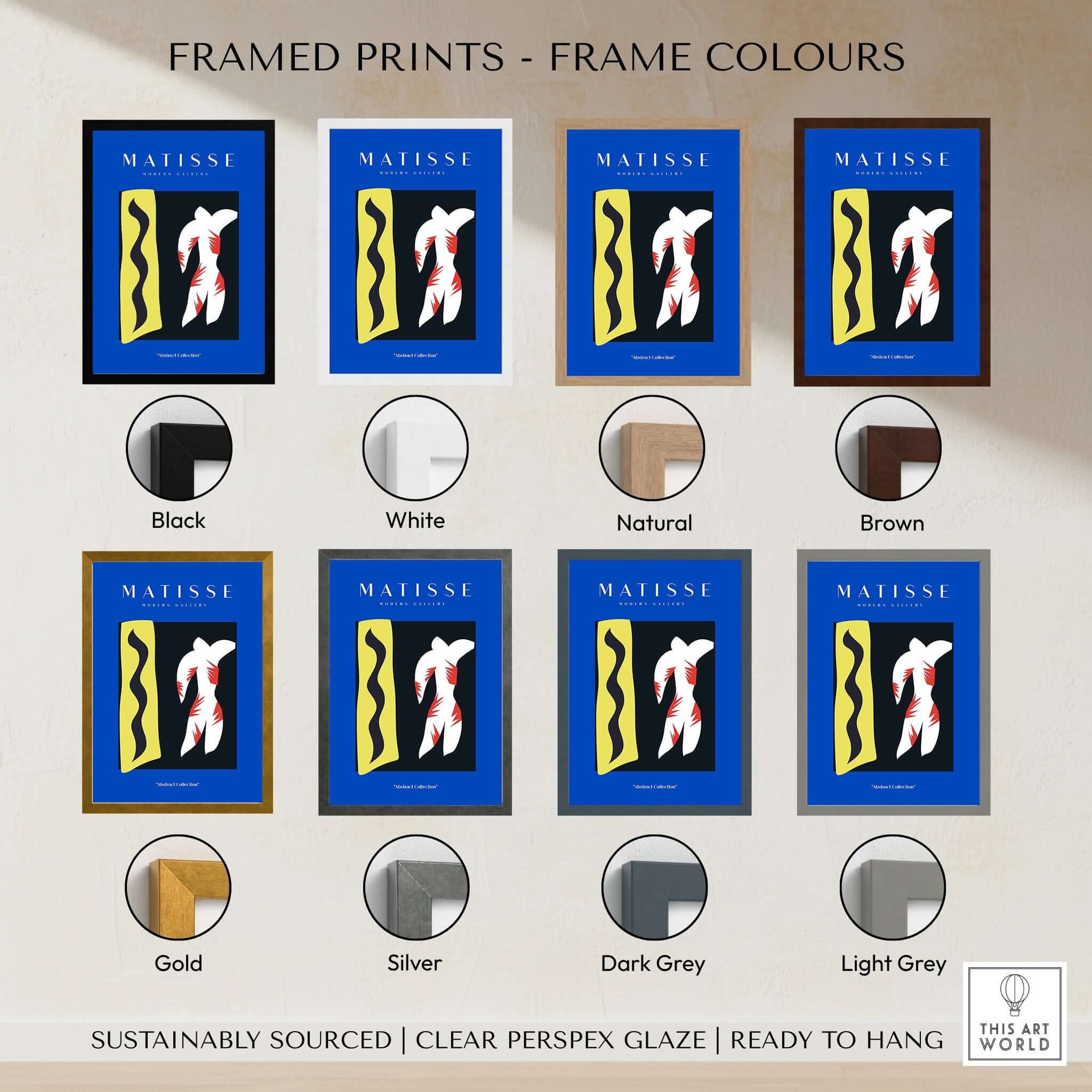 Framed prints of Matisse Art Prints - Icarus Jazz Abstract Art Print Blue in various frame colors including Black, White, Gold, and more.