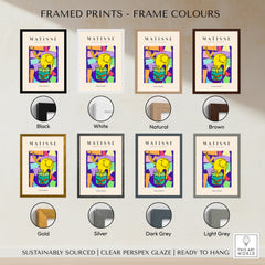 Matisse Art Prints - Yellow Cat with Fishbowl Geometric Poster framed print color options including black, white, natural and brown.