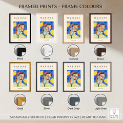 Matisse Art Prints -  Abstract Man Portrait Poster shown in various frame colors including Black, White, Natural, and more.
