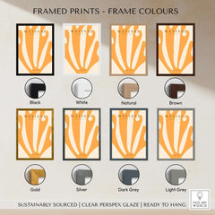 Matisse Art Prints -  Orange Fan Coral Abstract Shape Poster framed in various colors including black, white, natural, brown, gold, silver, dark grey, and light grey.