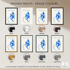 Matisse Art Prints -  Blue Nude Seated Figure Poster framed prints in various frame colours including black, white, and natural.