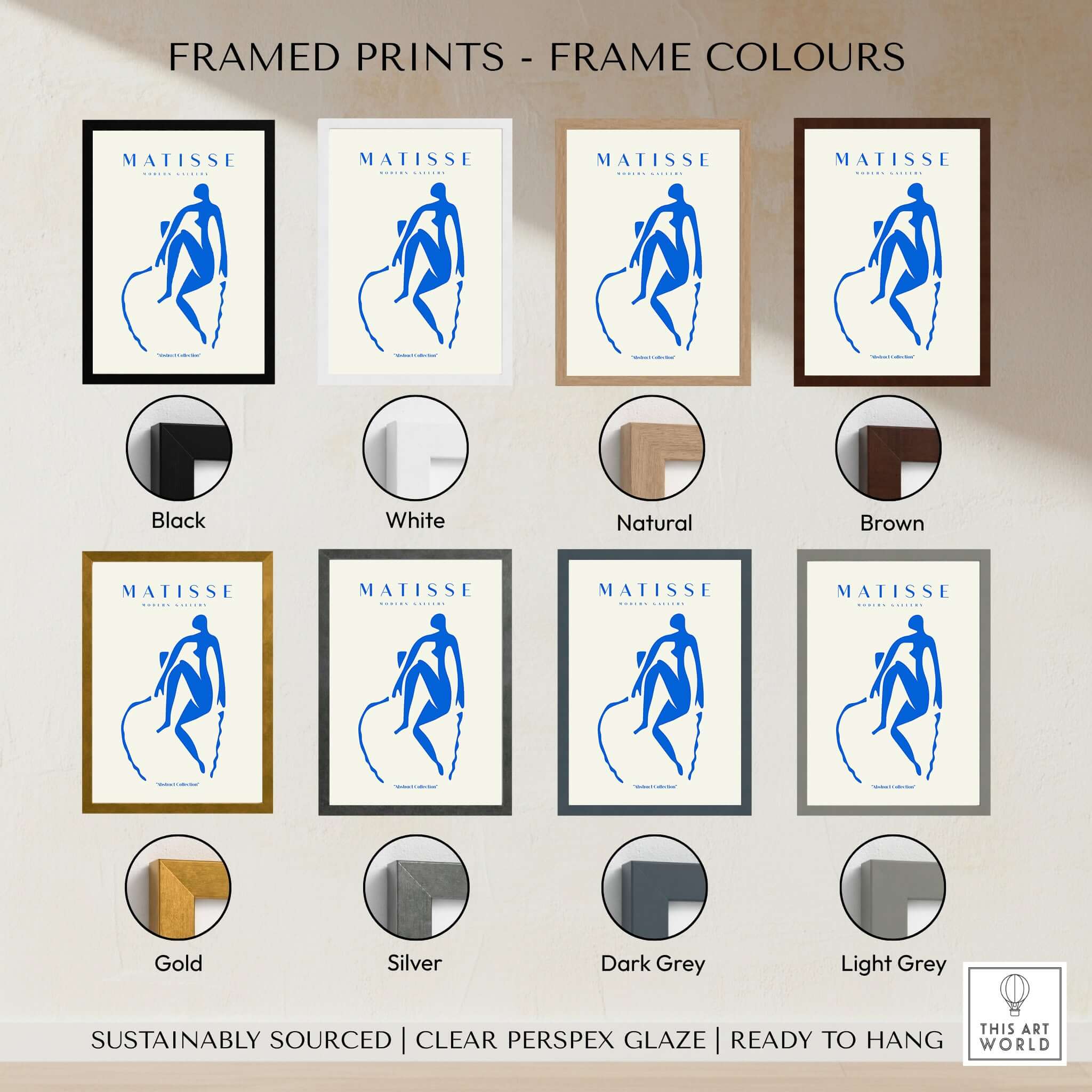 Matisse Art Prints -  Blue Nude Seated Figure Poster framed prints in various frame colours including black, white, and natural.