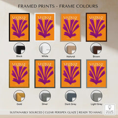 Matisse Papiers Découpés Purple Cut Out on Orange Background Abstract Art Print frame colors options display.