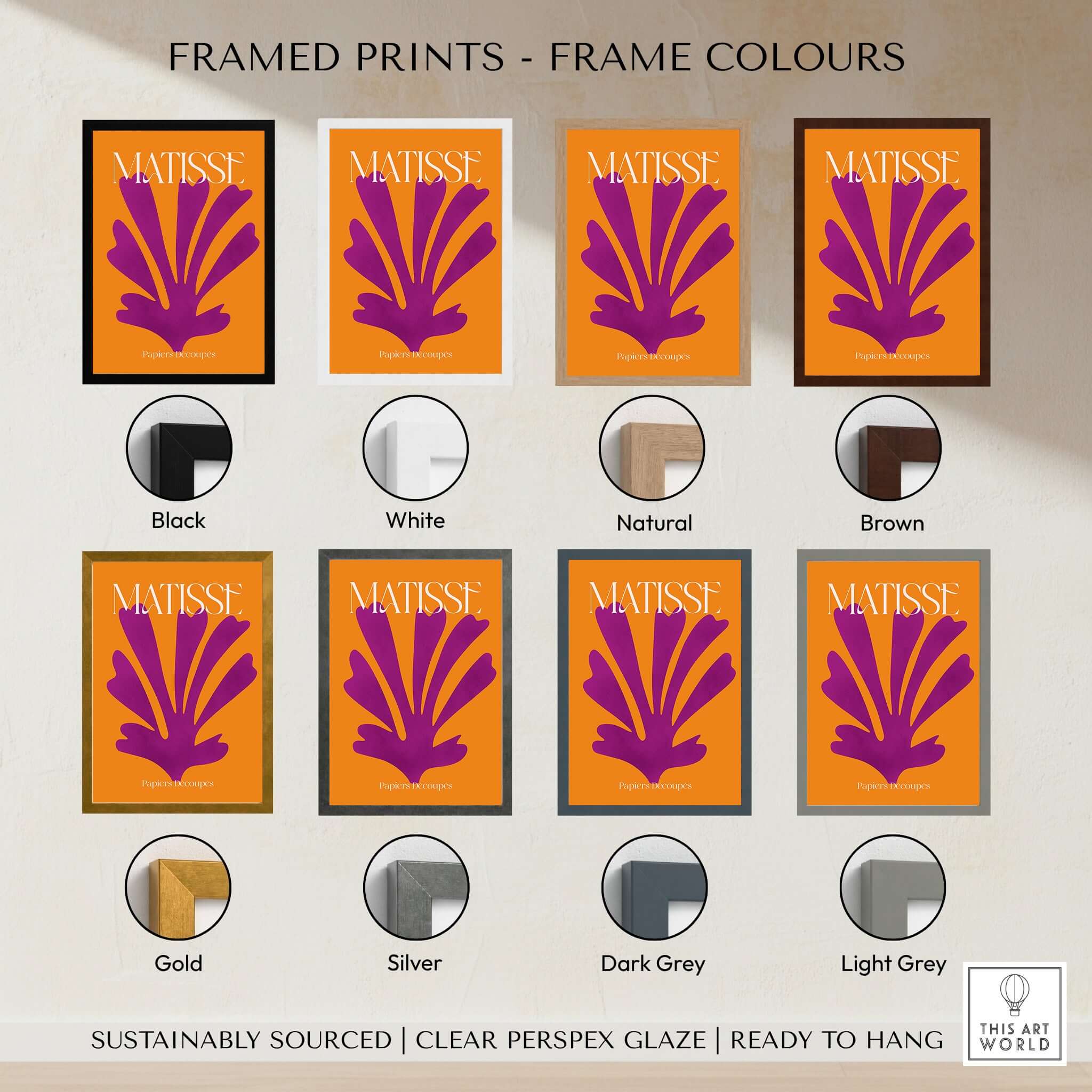 Matisse Papiers Découpés Purple Cut Out on Orange Background Abstract Art Print frame colors options display.
