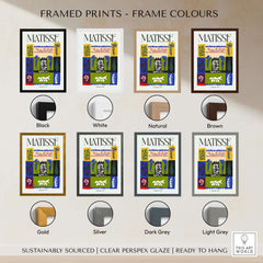 Matisse Amphitrite 1947 Abstract Patchwork Poster Print framed in various colors including black, white, natural, brown, and more.