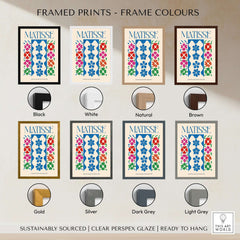 Matisse Large Decoration with Masks Vertical Panel Art Print framed in various colors including black, white, natural, brown, and more.