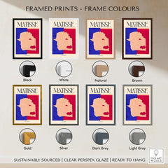 Framed prints of Matisse The Wolf 1947 Papiers Découpés Poster Print in various frame colors including black, white, and natural.