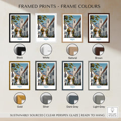 Mijas Spain Canvas Print | Historic Spanish Village Scene Poster framed print options including black, white, natural, and brown.