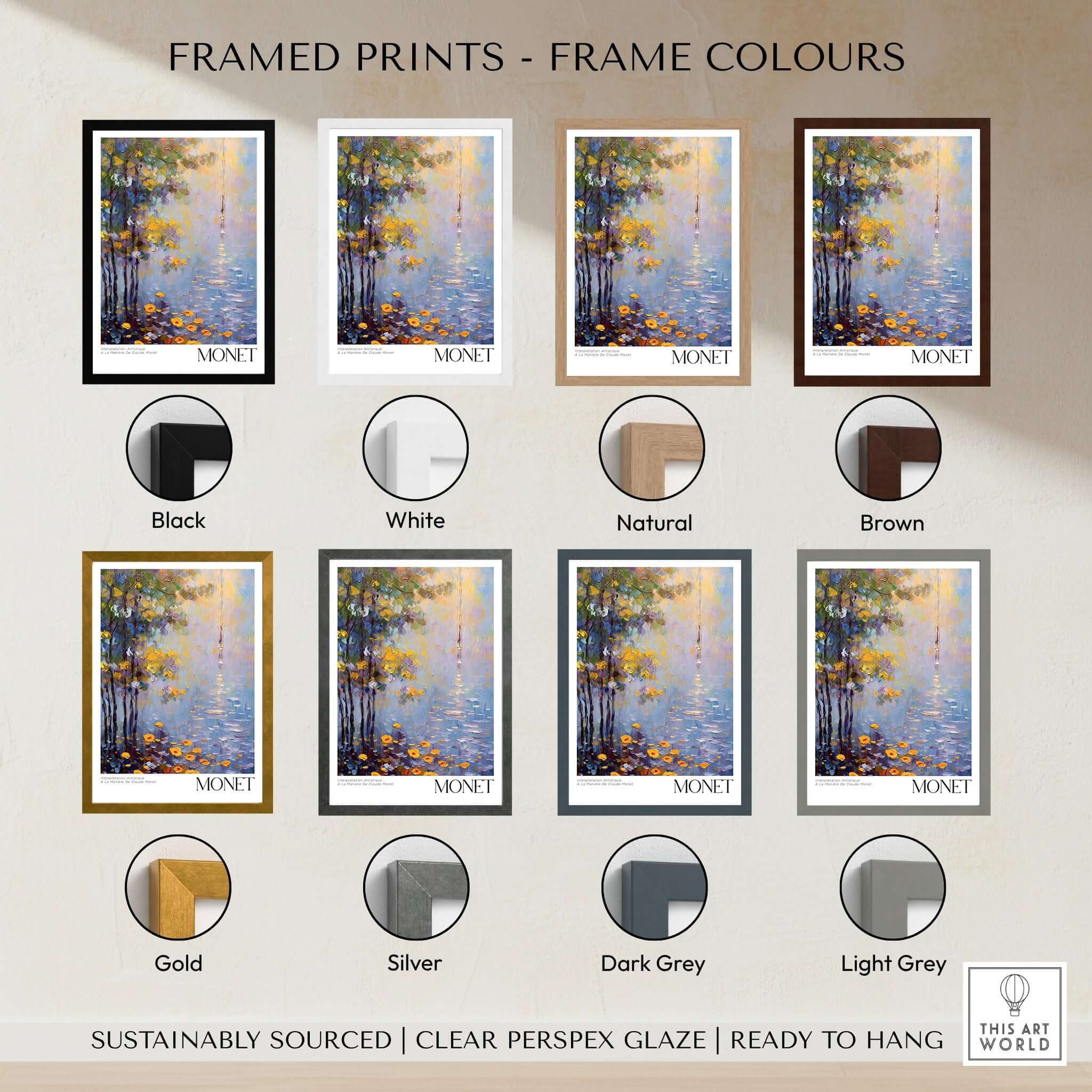 Framed Prints - Frame Colours for Claude Monet Art Print - Impressionist Wall Art Poster - Monet Framed Print options.